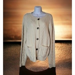Size L Chunky Grandpa Cardigan Sweater Front Pockets Cable Knit Soft Listicle